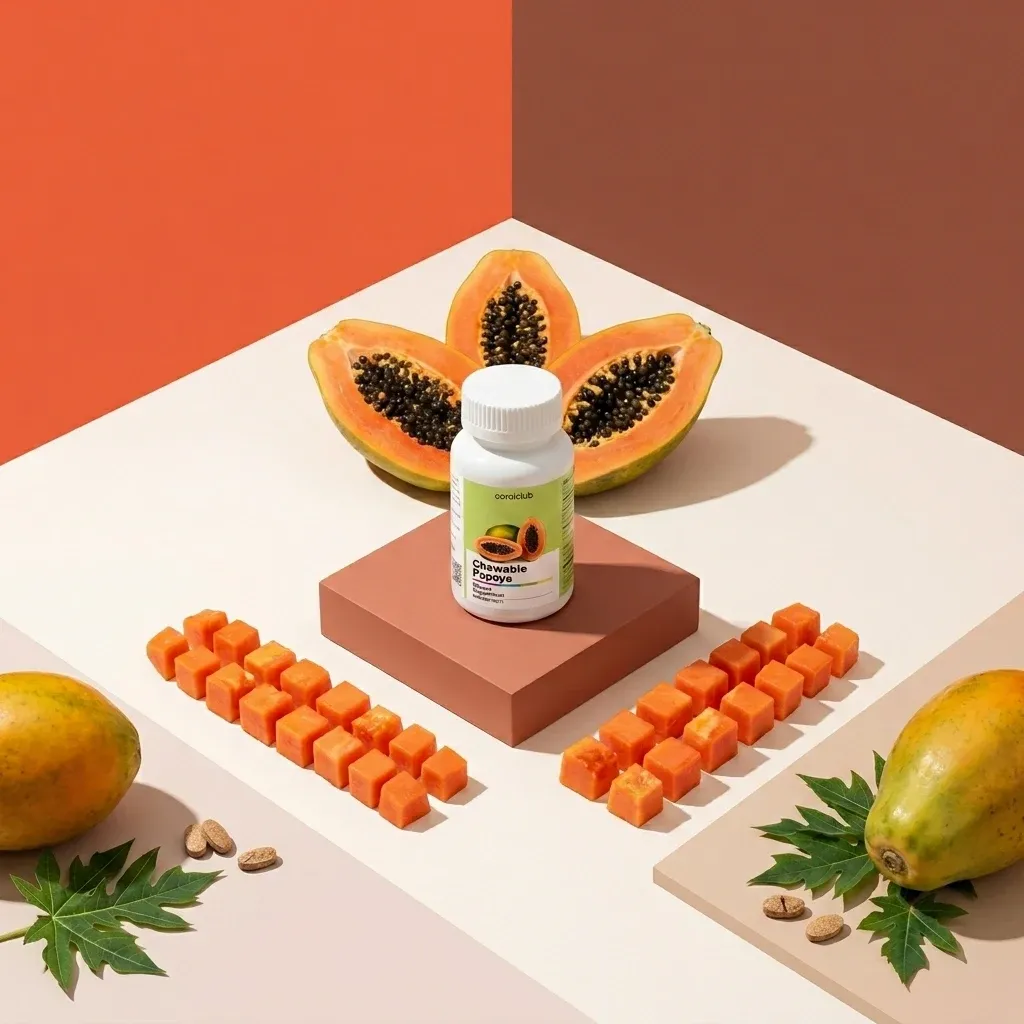 Chewable Papaya ir sudedamosios dalys